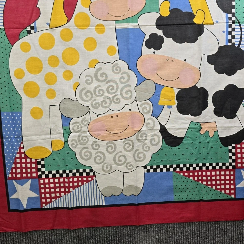 Vintage 1990s Springs Industries Farm Animals Fabric Panel Cow Sheep Horse 35x35